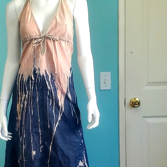 Diesel Pink Splatter Denim Plunge Halter Dress - Picture 3 of 4